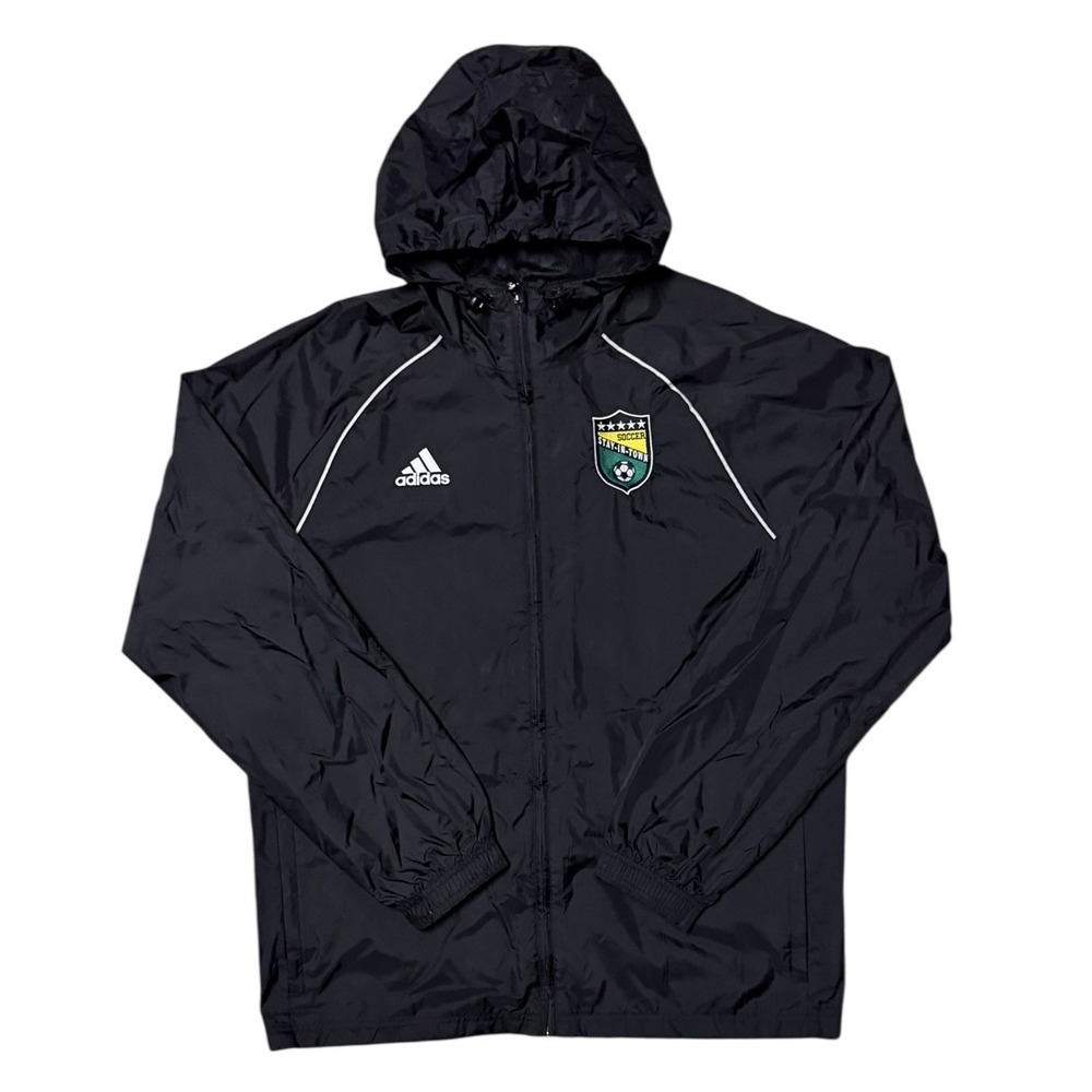 Adidas Core 18 Rain Jacket Windbreaker Soccer Patch Black White Men's Large READ